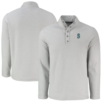 Men's Cutter & Buck Gray Seattle Mariners Hunts Point Eco Textured Fleece Recycled Half-Snap Sweatshirt