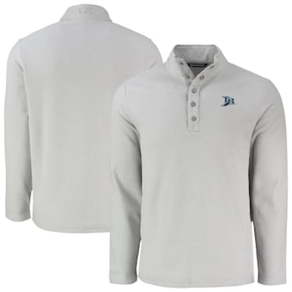 Men's Cutter & Buck Gray Tampa Bay Rays Hunts Point Eco Textured Fleece Recycled Half-Snap Sweatshirt