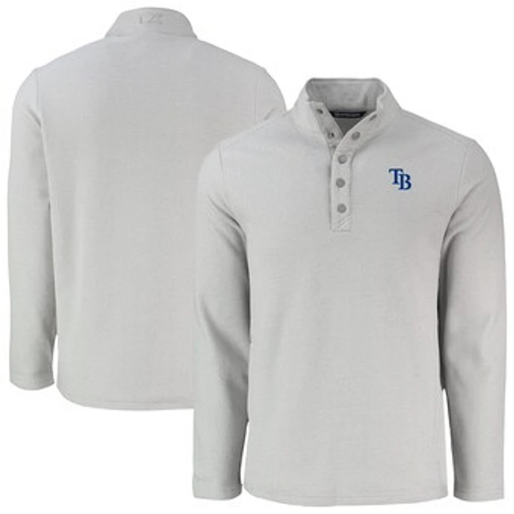 Men's Cutter & Buck Gray Tampa Bay Rays Hunts Point Eco Textured Fleece Recycled Half-Snap Sweatshirt