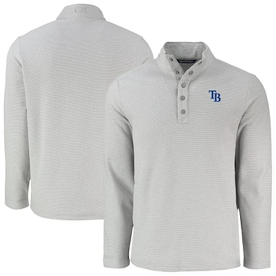 Men's Cutter & Buck Gray Tampa Bay Rays Hunts Point Eco Textured Fleece Recycled Half-Snap Sweatshirt