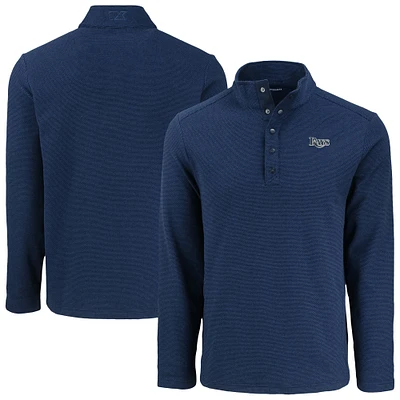 Men's Cutter & Buck Navy Tampa Bay Rays Hunts Point Eco Textured Fleece Recycled Half-Snap Sweatshirt