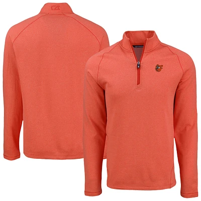 Men's Cutter & Buck Heather Orange Baltimore Orioles Peshastin Eco Fleece Recycled Raglan Quarter-Zip Top