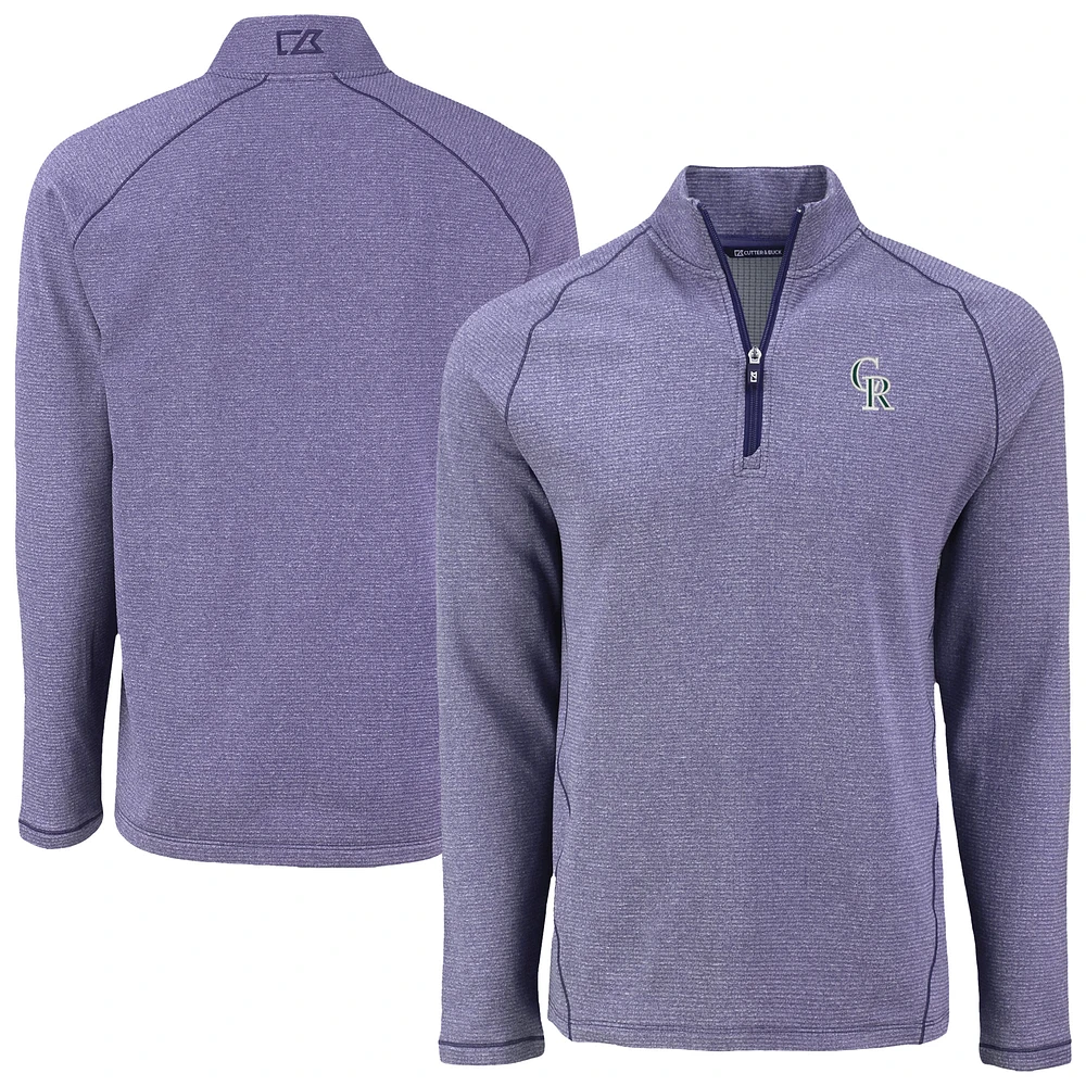 Men's Cutter & Buck Heather Purple Colorado Rockies Peshastin Eco Fleece Recycled Raglan Quarter-Zip Top