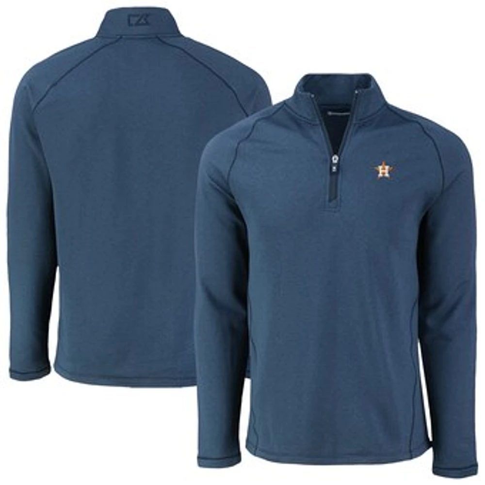 Men's Cutter & Buck Heather Navy Houston Astros Peshastin Eco Fleece Recycled Raglan Quarter-Zip Top