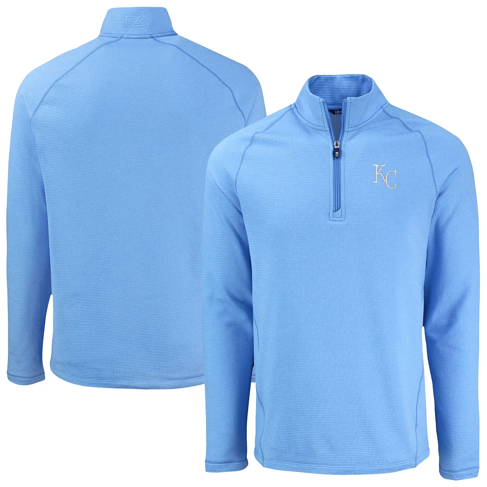 Men's Cutter & Buck Heather Light Blue Kansas City Royals Peshastin Eco Fleece Recycled Raglan Quarter-Zip Top