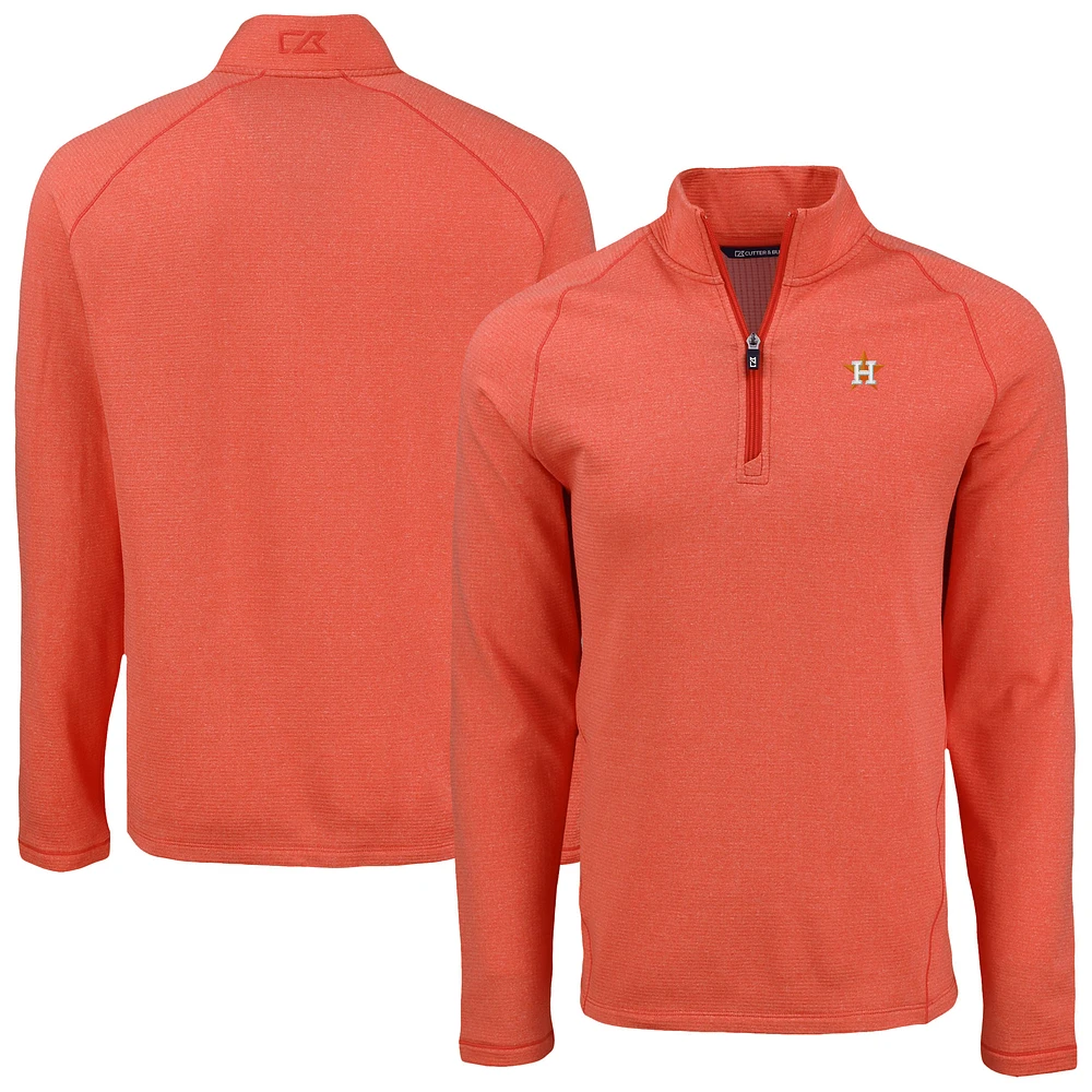 Men's Cutter & Buck Heather Orange Houston Astros Peshastin Eco Fleece Recycled Raglan Quarter-Zip Top