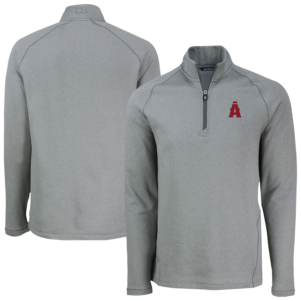 Men's Cutter & Buck Heather Gray Los Angeles Angels Peshastin Eco Fleece Recycled Raglan Quarter-Zip Top