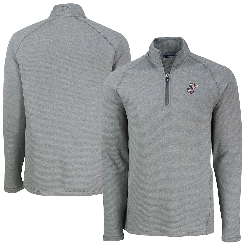 Men's Cutter & Buck Heather Cincinnati Reds Peshastin Eco Fleece Recycled Raglan Quarter-Zip Top