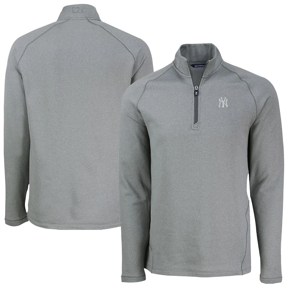 Men's Cutter & Buck Heather Gray New York Yankees Peshastin Eco Fleece Recycled Raglan Quarter-Zip Top