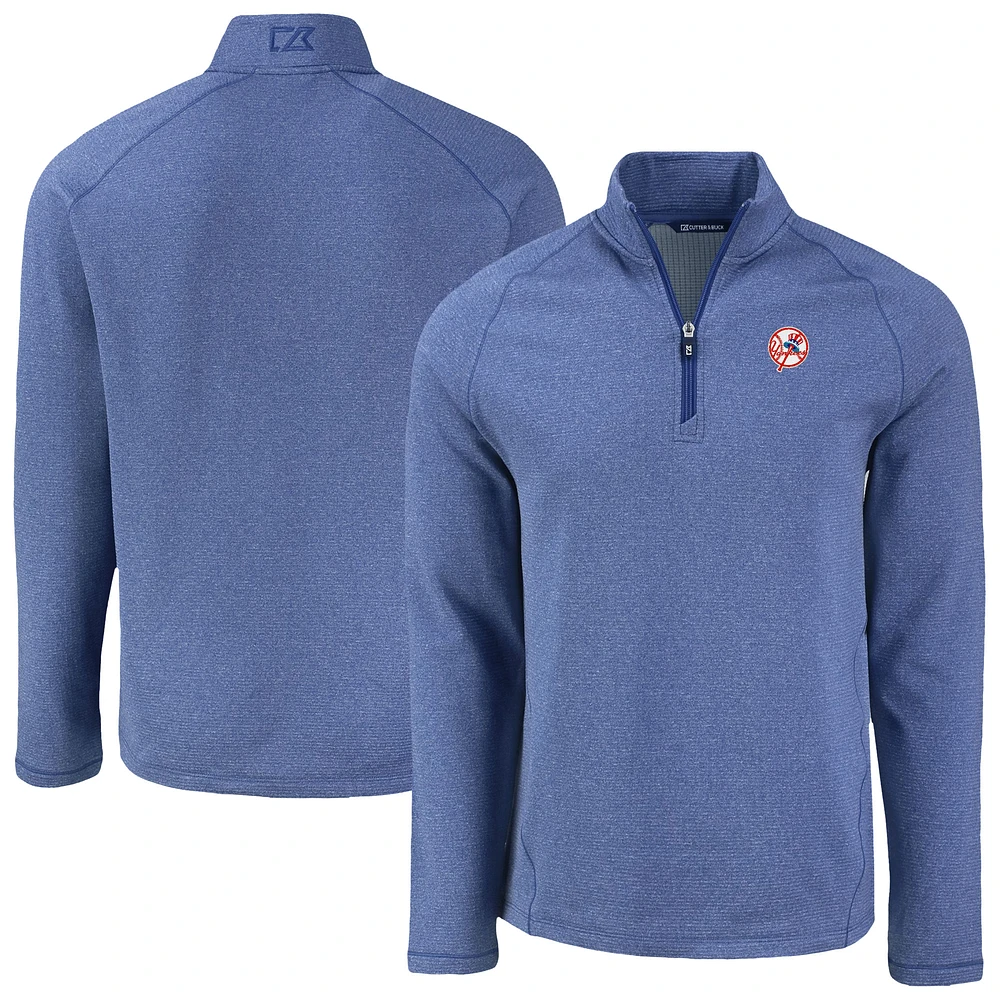 Men's Cutter & Buck Heather Blue New York Yankees Peshastin Eco Fleece Recycled Raglan Quarter-Zip Top