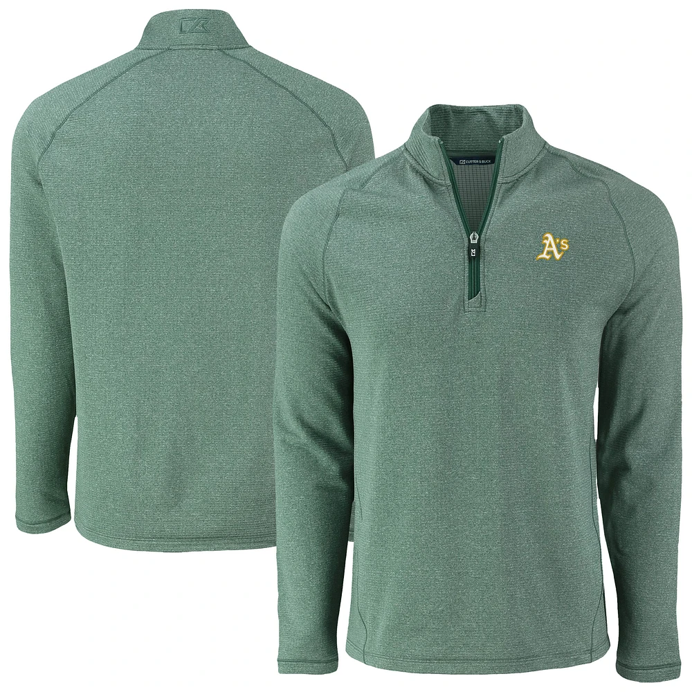 Men's Cutter & Buck Heather Green Athletics Peshastin Eco Fleece Recycled Raglan Quarter-Zip Top