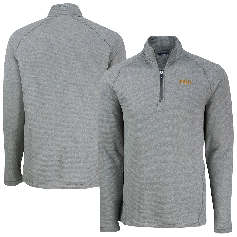 Men's Cutter & Buck Heather Gray Pittsburgh Pirates Peshastin Eco Fleece Recycled Raglan Quarter-Zip Top