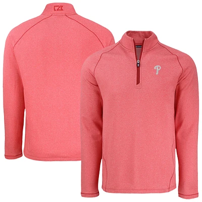 Men's Cutter & Buck Heather Red Philadelphia Phillies Peshastin Eco Fleece Recycled Raglan Quarter-Zip Top