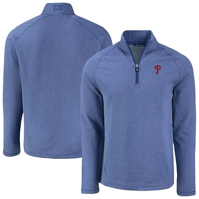 Men's Cutter & Buck Heather Royal Philadelphia Phillies Peshastin Eco Fleece Recycled Raglan Quarter-Zip Top
