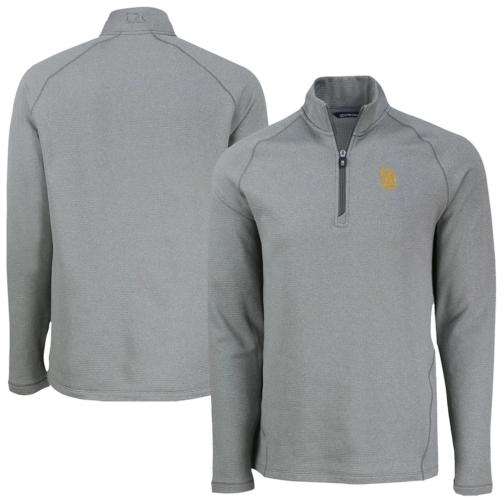 Men's Cutter & Buck Heather Gray San Diego Padres Peshastin Eco Fleece Recycled Raglan Quarter-Zip Top