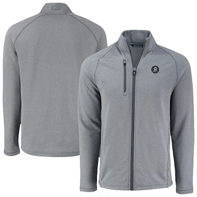 Men's Cutter & Buck Heather Gray Baltimore Orioles Peshastin Eco Fleece Recycled Raglan Full-Zip Jacket