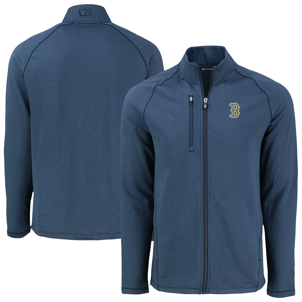 Men's Cutter & Buck Heather Navy Boston Red Sox Peshastin Eco Fleece Recycled Raglan Full-Zip Jacket
