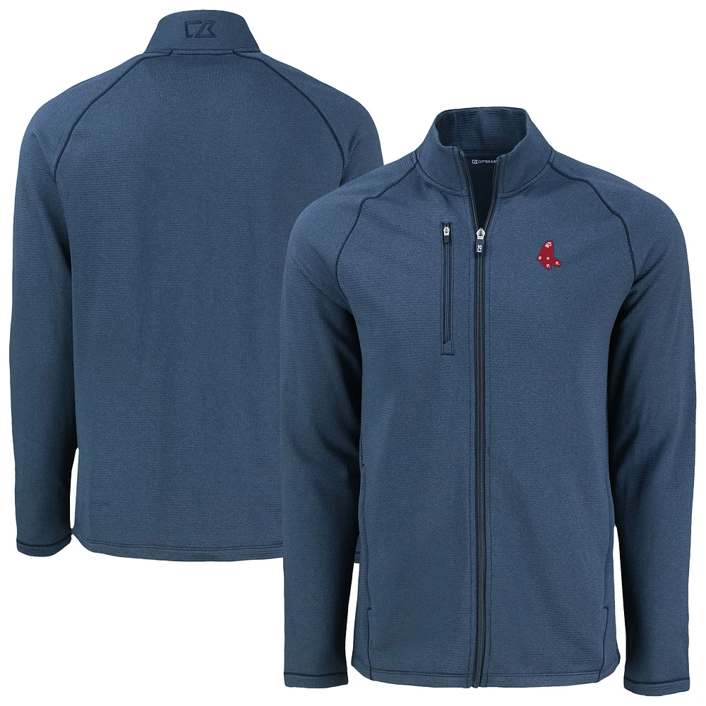 Men's Cutter & Buck Heather Navy Boston Red Sox Peshastin Eco Fleece Recycled Raglan Full-Zip Jacket
