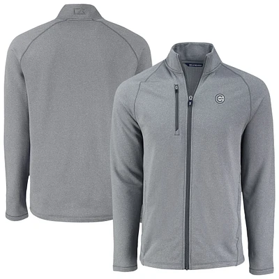 Men's Cutter & Buck Heather Gray Chicago Cubs Peshastin Eco Fleece Recycled Raglan Full-Zip Jacket