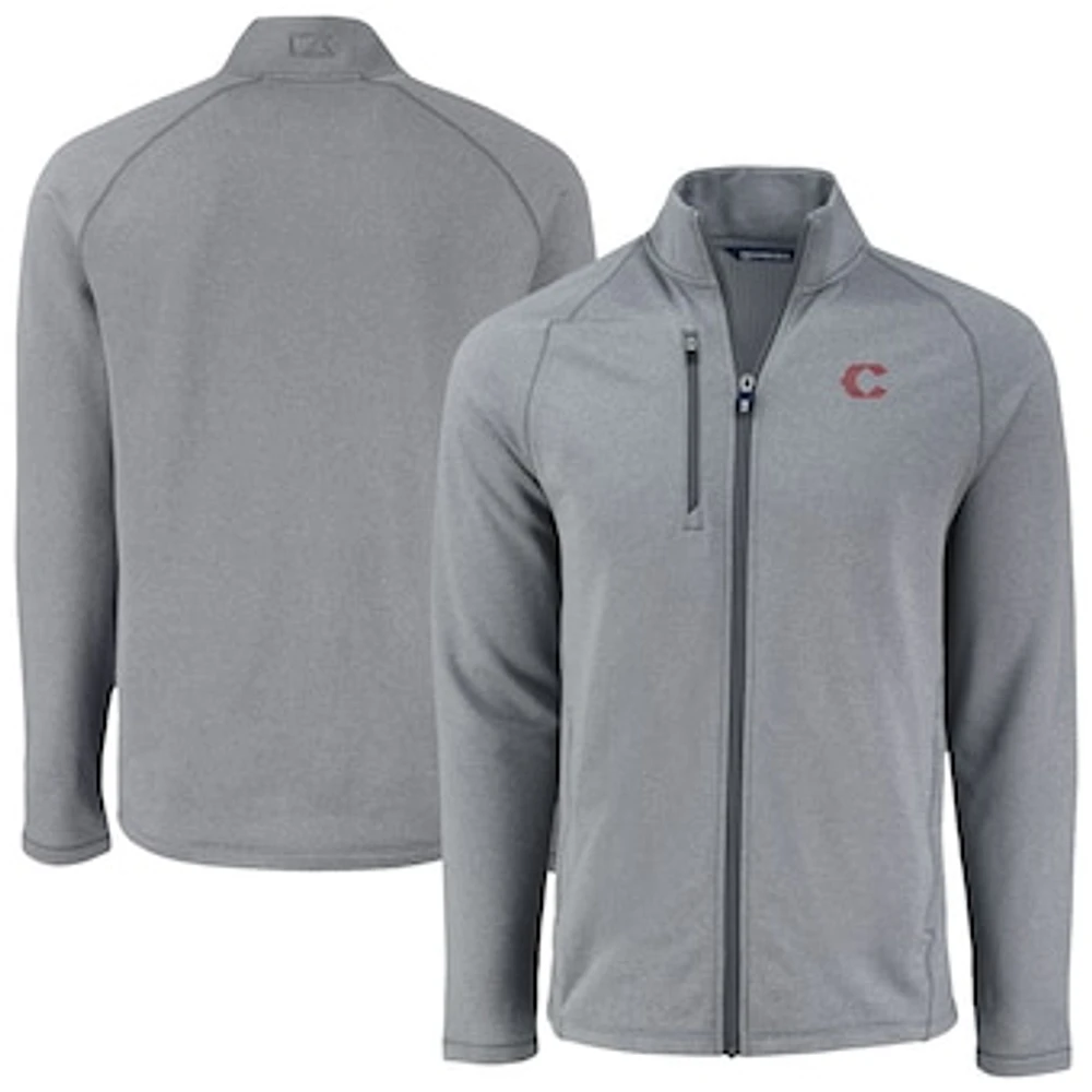 Men's Cutter & Buck Heather Gray Cincinnati Reds Peshastin Eco Fleece Recycled Tri-Blend Raglan Full-Zip Jacket
