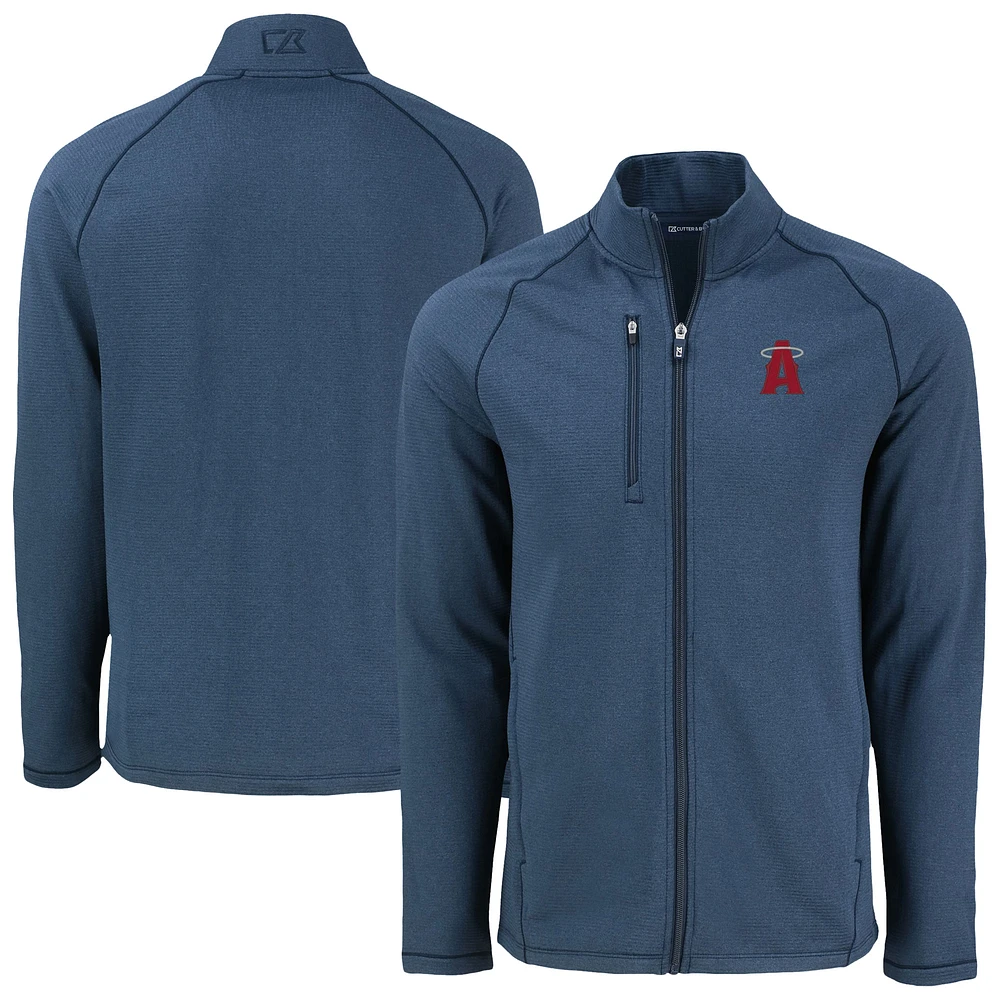 Men's Cutter & Buck Heather Navy Los Angeles Angels Peshastin Eco Fleece Recycled Raglan Full-Zip Jacket