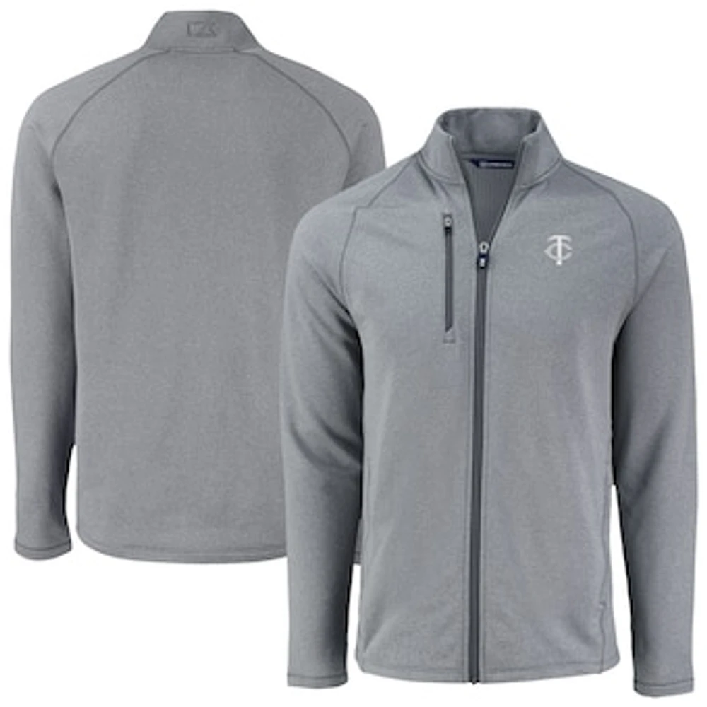 Men's Cutter & Buck Heather Gray Minnesota Twins Peshastin Eco Fleece Recycled Raglan Full-Zip Jacket