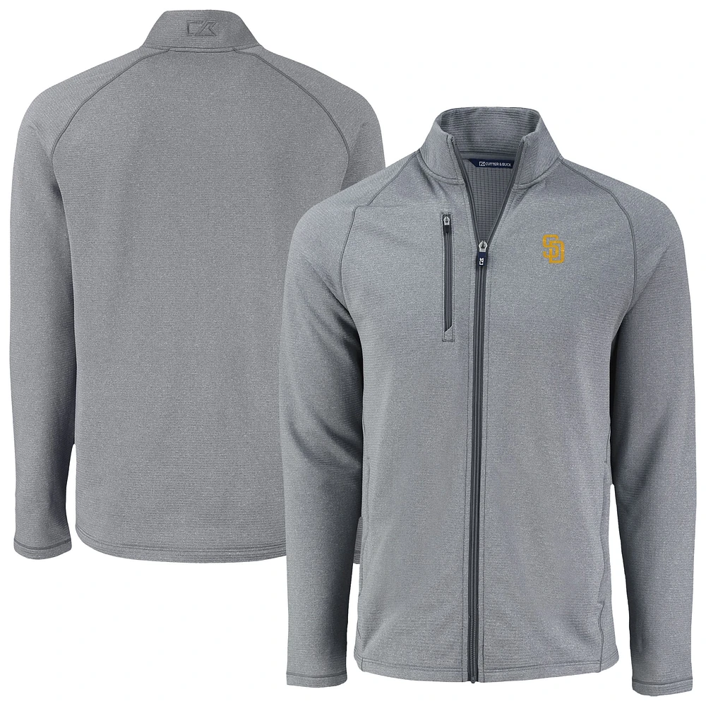 Men's Cutter & Buck Heather Gray San Diego Padres Peshastin Eco Fleece Recycled Raglan Full-Zip Jacket