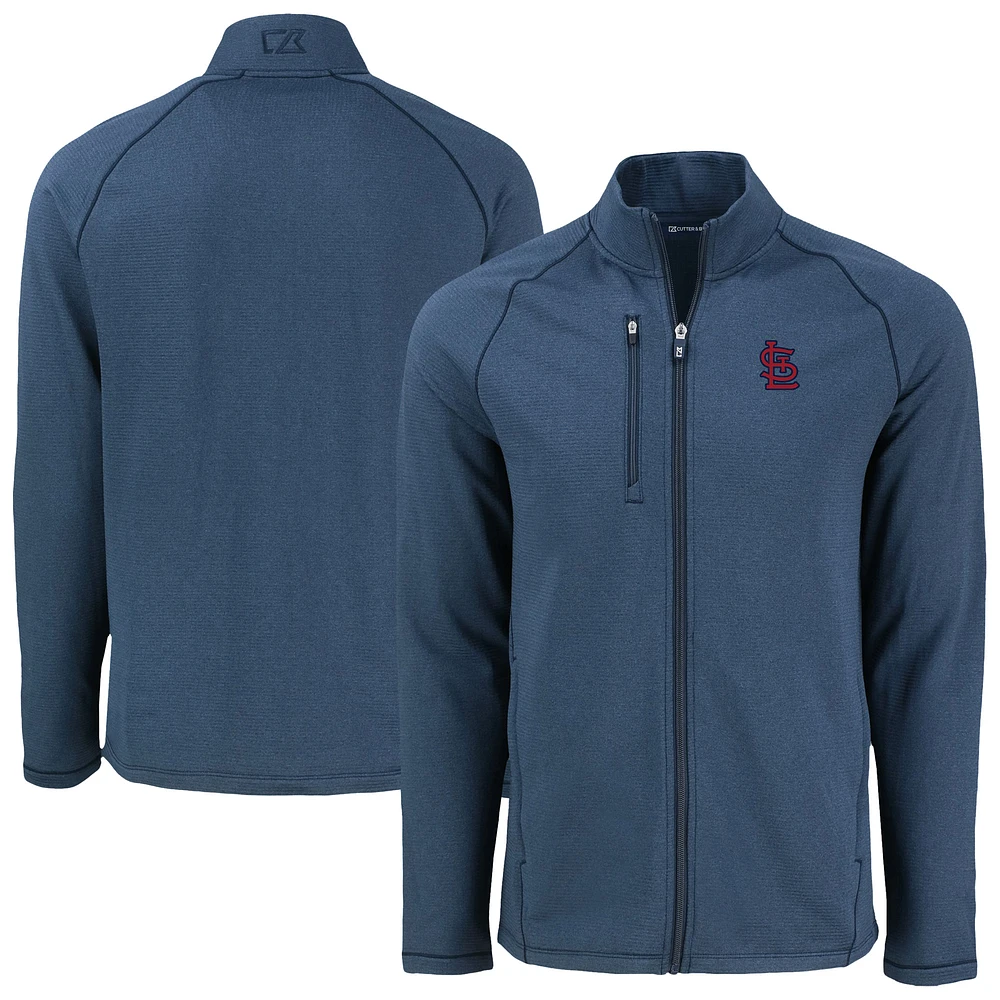 Men's Cutter & Buck Heather Navy St. Louis Cardinals Peshastin Eco Fleece Recycled Raglan Full-Zip Jacket
