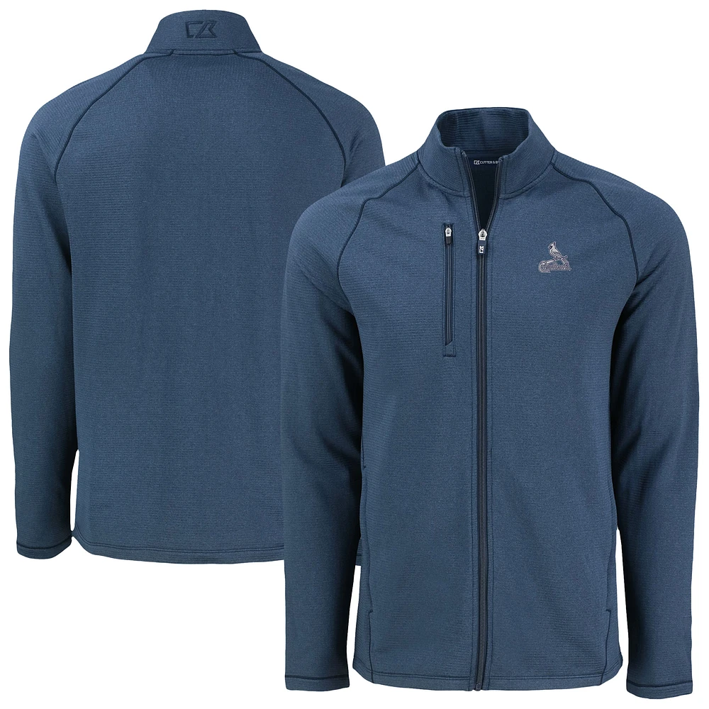 Men's Cutter & Buck Heather Navy St. Louis Cardinals Peshastin Eco Fleece Recycled Raglan Full-Zip Jacket