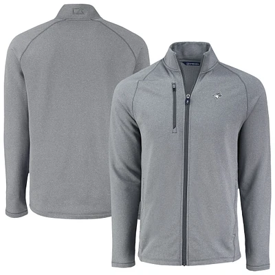 Men's Cutter & Buck Heather Gray Toronto Blue Jays Peshastin Eco Fleece Recycled Tri-Blend Raglan Full-Zip Jacket
