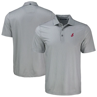 Men's Cutter & Buck Gray Cleveland Indians Cooperstown Collection Pike Eco Shadow Check Print Polo