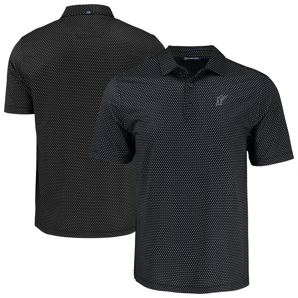 Men's Cutter & Buck Black Florida Marlins Cooperstown Collection Pike Eco Shadow Check Print Polo