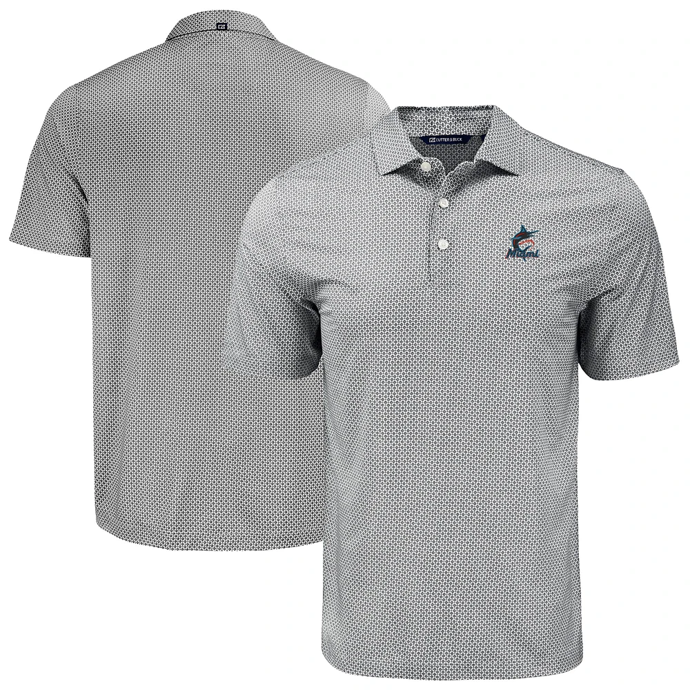 Men's Cutter & Buck Miami Marlins Pike Eco Diamond Dot Print Polo