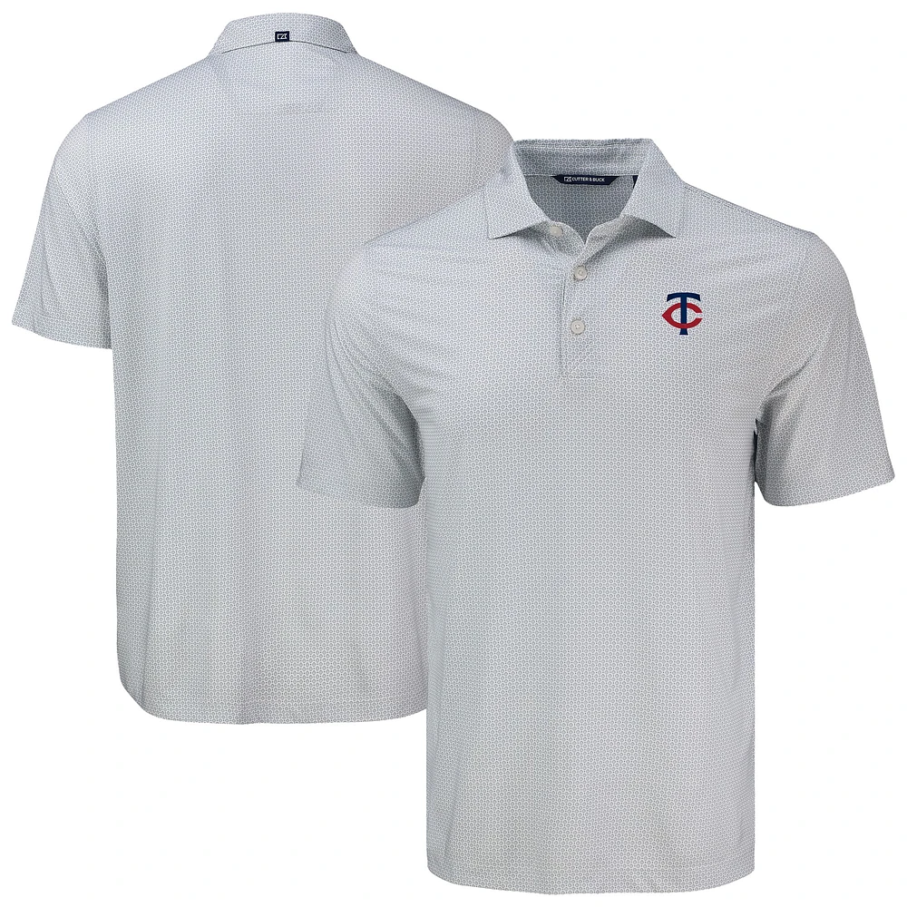 Men's Cutter & Buck Gray Minnesota Twins Pike Eco Diamond Dot Print Polo