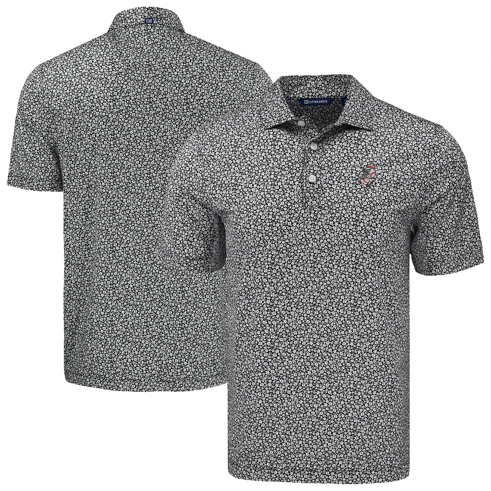 Men's Cutter & Buck Black Cincinnati Reds Pike Eco Flora Print Recycled Polo
