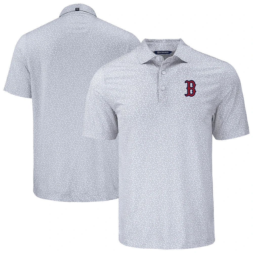 Men's Cutter & Buck Gray Boston Red Sox Pike Eco Flora Print Recycled Polo
