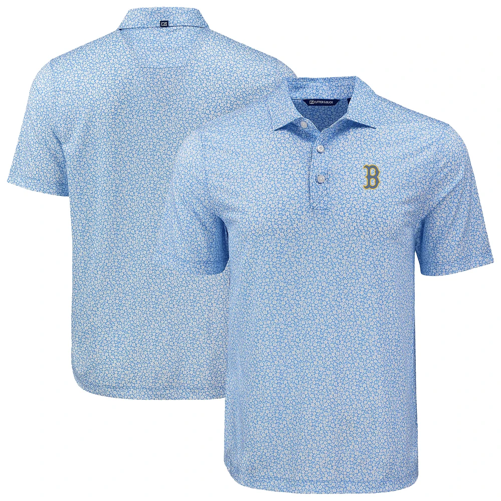 Men's Cutter & Buck Light Blue Boston Red Sox Pike Eco Flora Print Recycled Polo