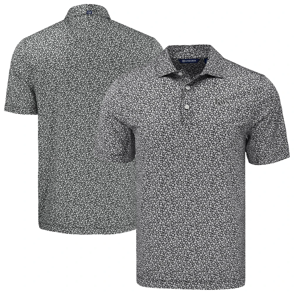 Men's Cutter & Buck Black Tampa Bay Rays Pike Eco Flora Print Recycled Polo