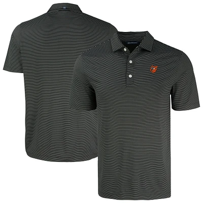 Men's Cutter & Buck Black Baltimore Orioles Forge Eco Fine Line Stripe Polo