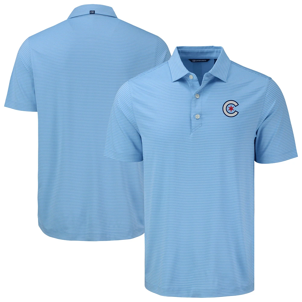 Men's Cutter & Buck Royal Chicago Cubs Forge Eco Fine Line Stripe Polo
