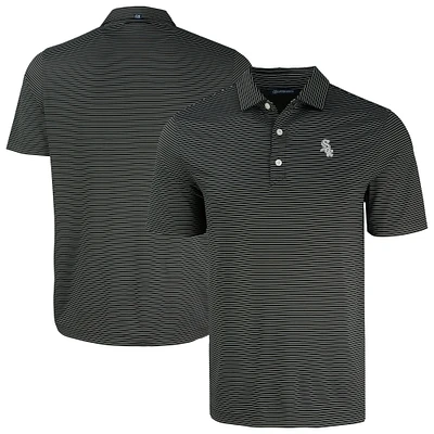 Men's Cutter & Buck Black Chicago White Sox Forge Eco Fine Line Stripe Polo