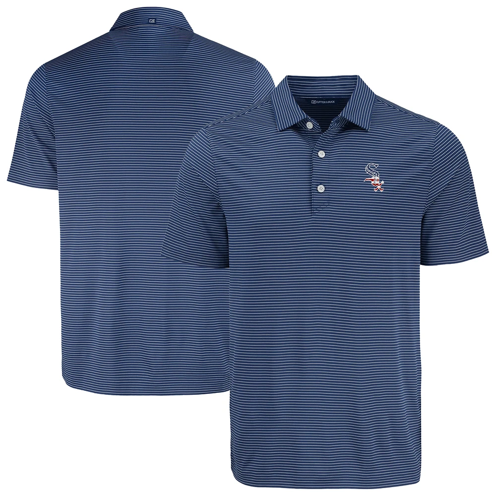 Men's Cutter & Buck Navy Chicago White Sox Forge Eco Fine Line Stripe Polo