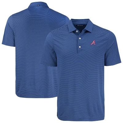 Men's Cutter & Buck Navy Atlanta Braves Forge Eco Fine Line Stripe Polo