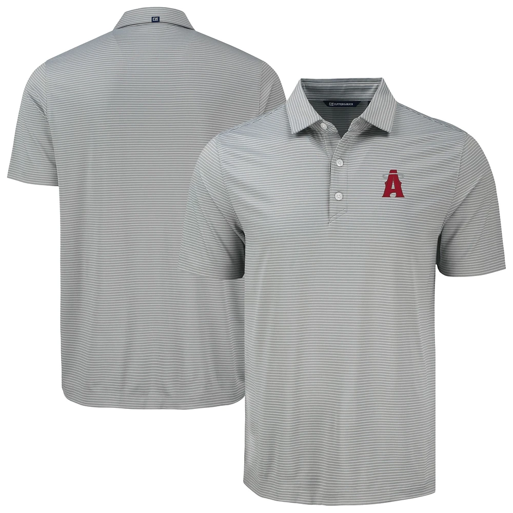 Men's Cutter & Buck Gray Los Angeles Angels Forge Eco Fine Line Stripe Polo