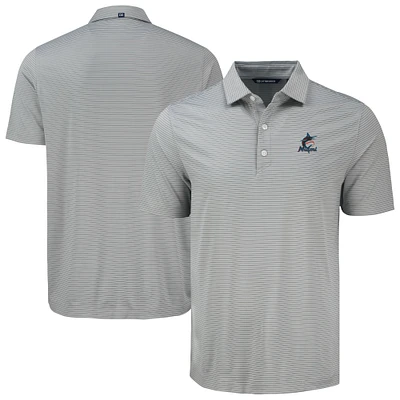 Men's Cutter & Buck Gray Miami Marlins Forge Eco Fine Line Stripe Polo
