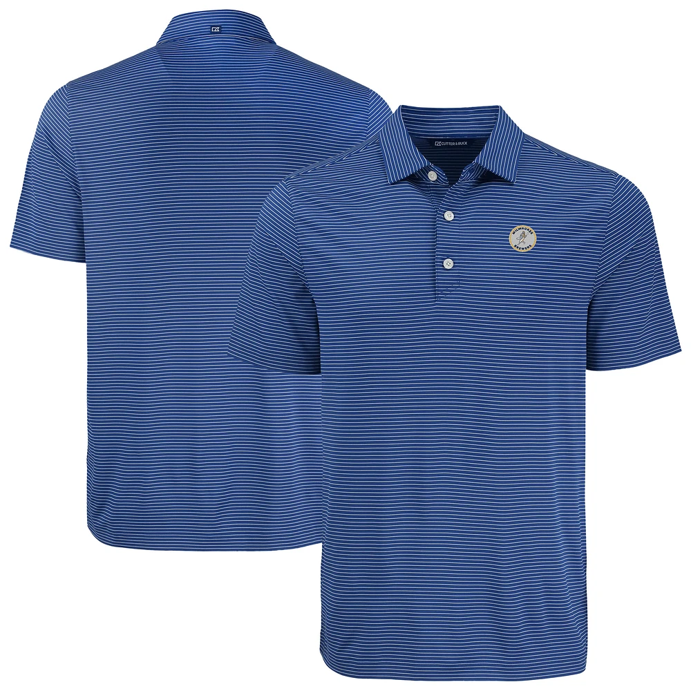 Men's Cutter & Buck Royal Milwaukee Brewers Forge Eco Fine Line Stripe Polo