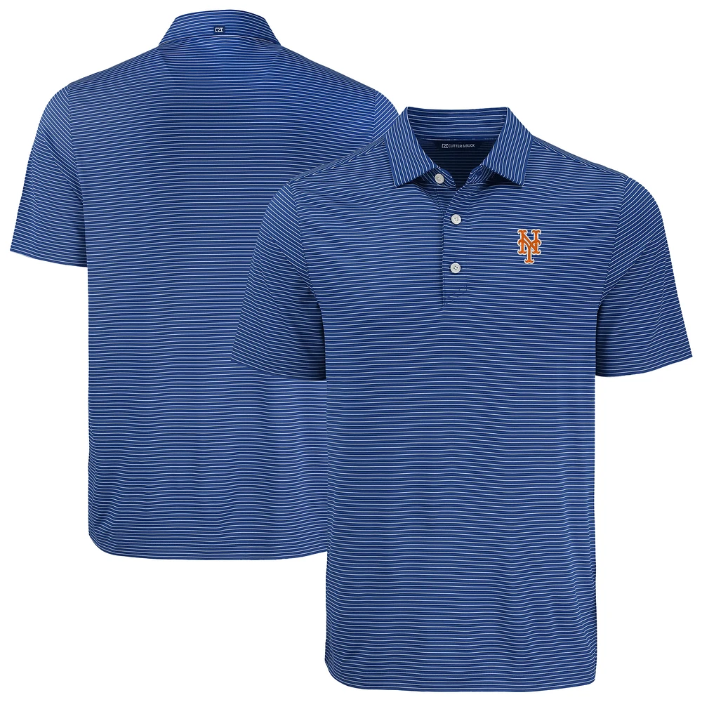 Men's Cutter & Buck Royal New York Mets Forge Eco Fine Line Stripe Polo
