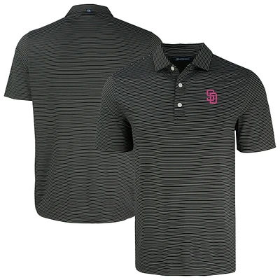 Men's Cutter & Buck Black San Diego Padres Forge Eco Fine Line Stripe Polo