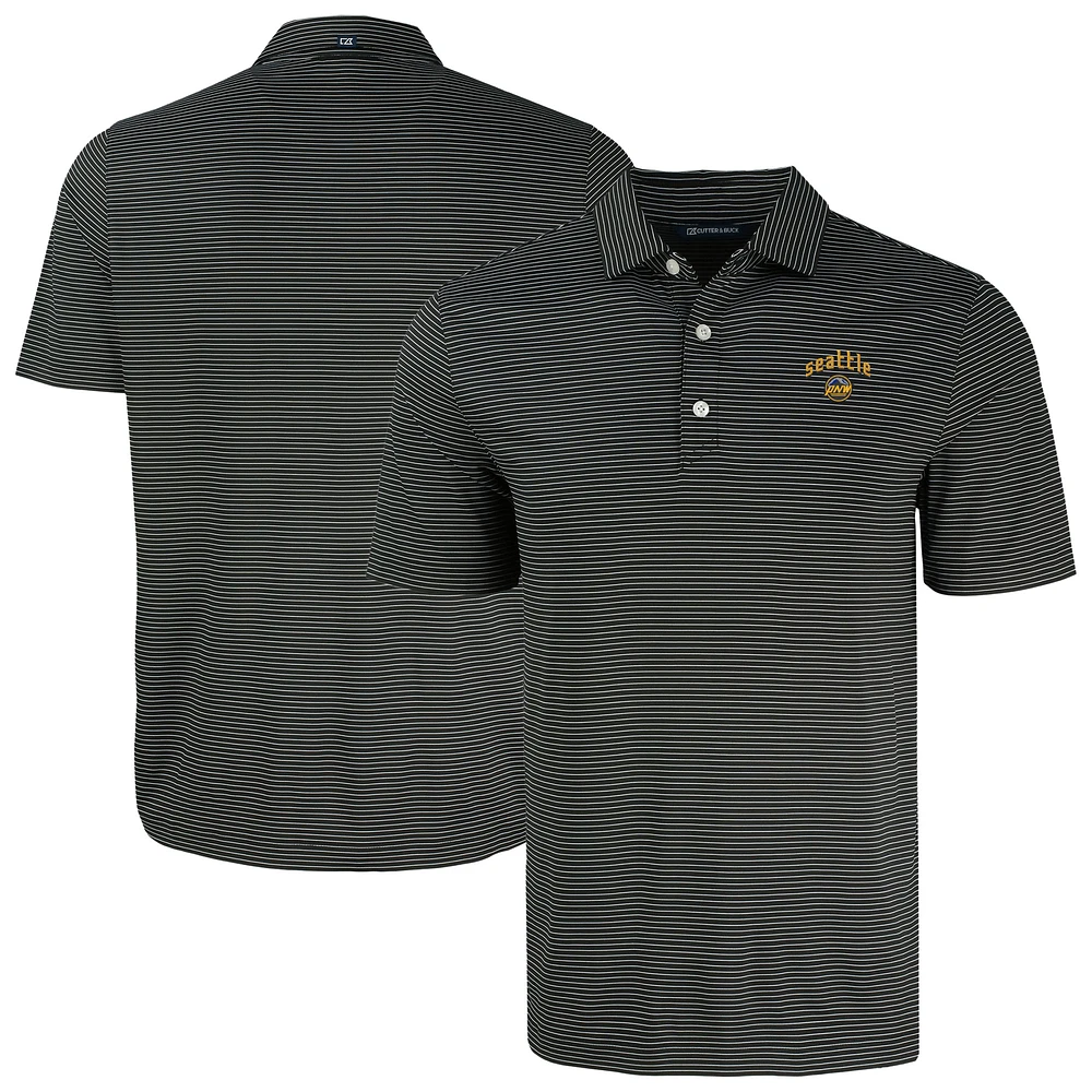 Men's Cutter & Buck Black Seattle Mariners Forge Eco Fine Line Stripe Polo