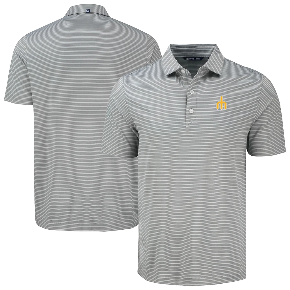 Men's Cutter & Buck Gray Seattle Mariners Forge Eco Fine Line Stripe Polo